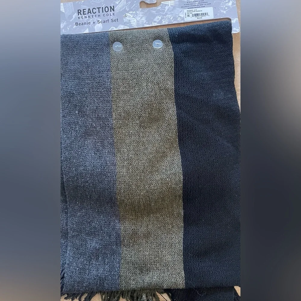 Kenneth Cole Reaction Olive Men's Beanie and Striped Scarf Set, One Size